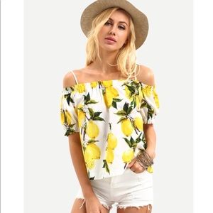 Cold Shoulder Lemon Print Top
